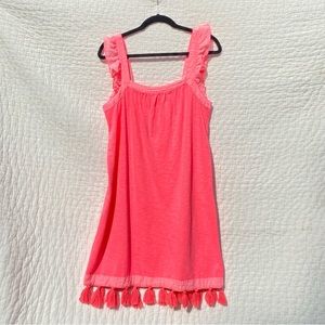 NWT Vineyard Vines Ruffle & Tassle Trim Minidress Coverup in Neon Rosa